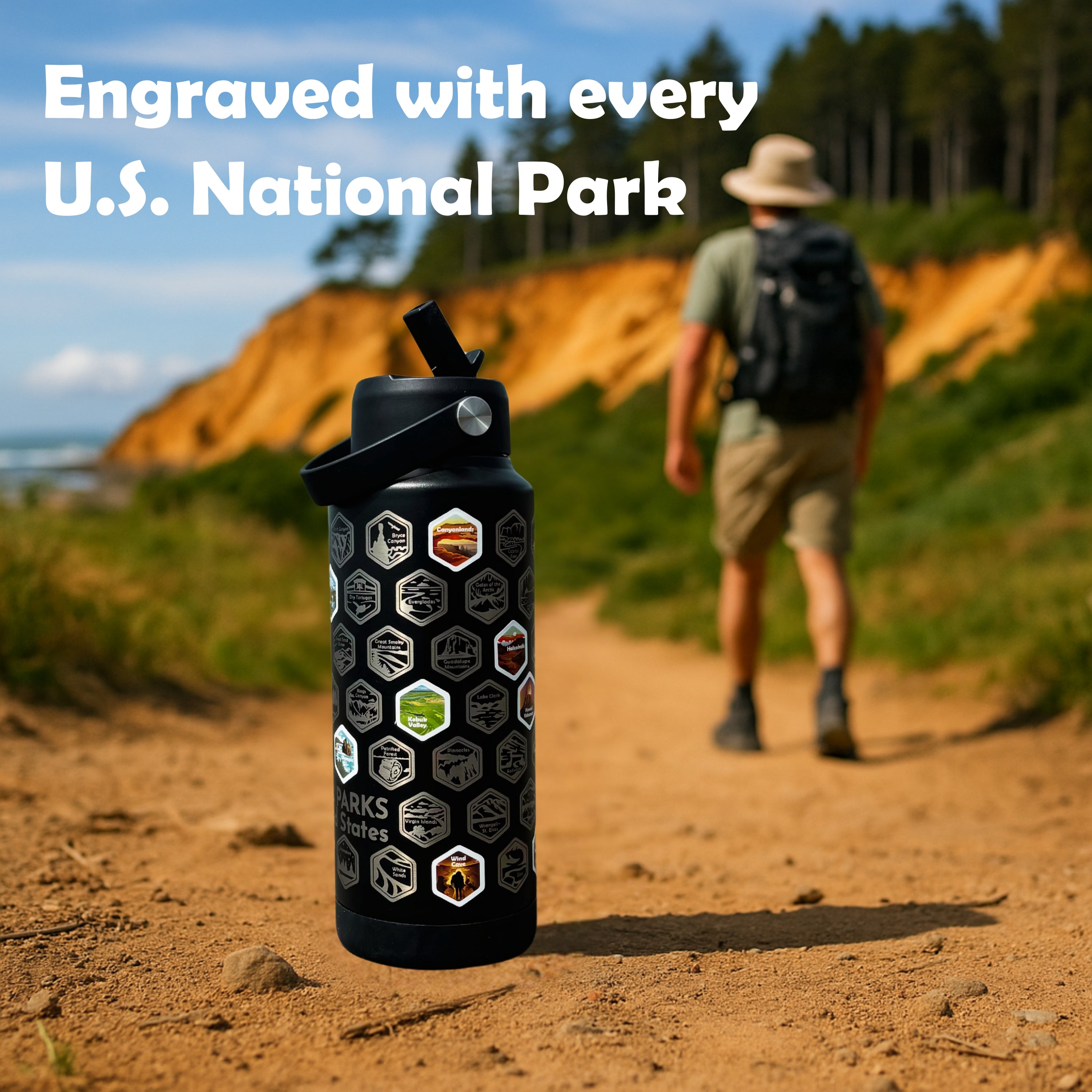 63 National Parks Engraved Thermo Bottle + Stickers