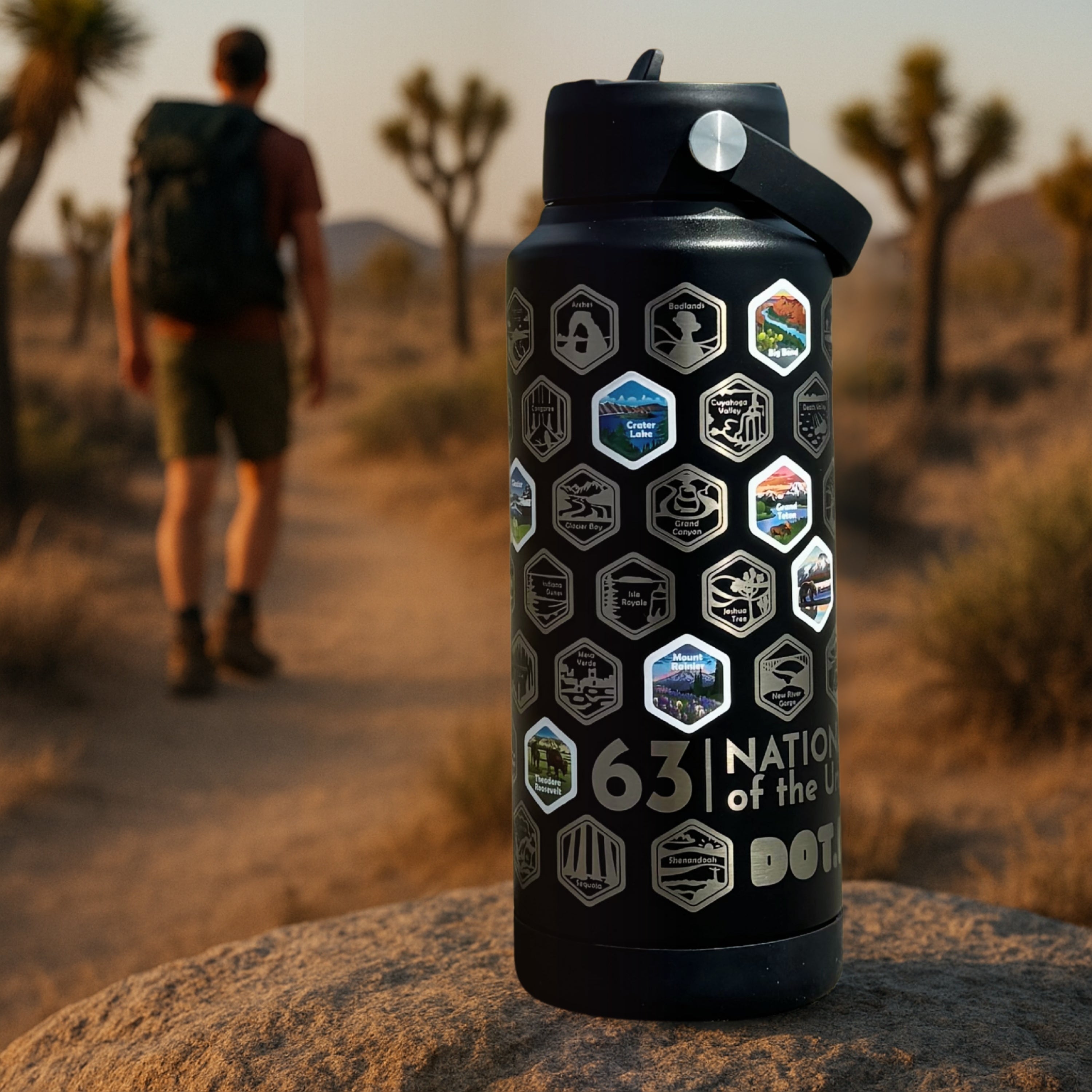 63 National Parks Engraved Thermo Bottle + Stickers
