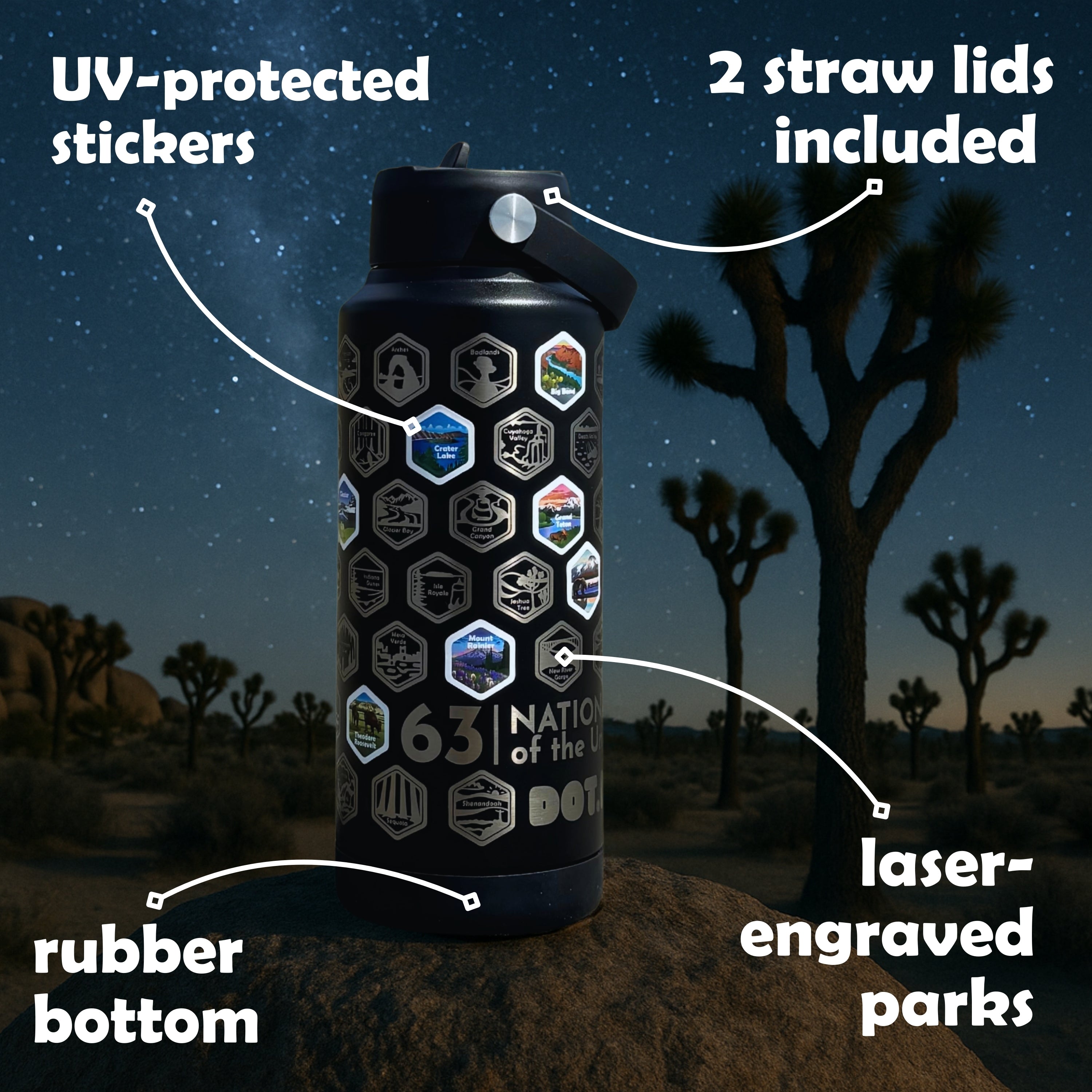 63 National Parks Engraved Thermo Bottle + Stickers
