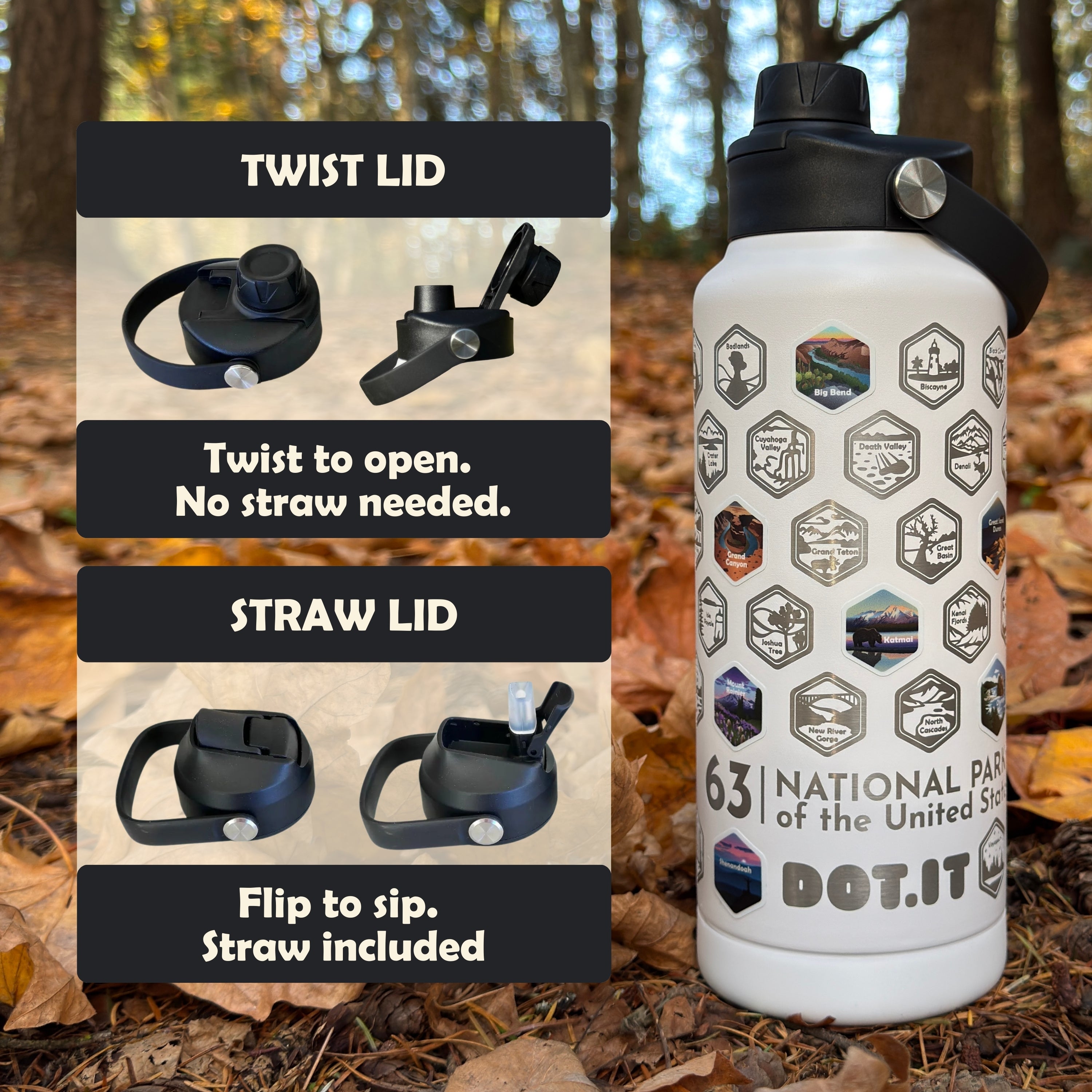 63 National Parks Engraved Thermo Bottle + Stickers