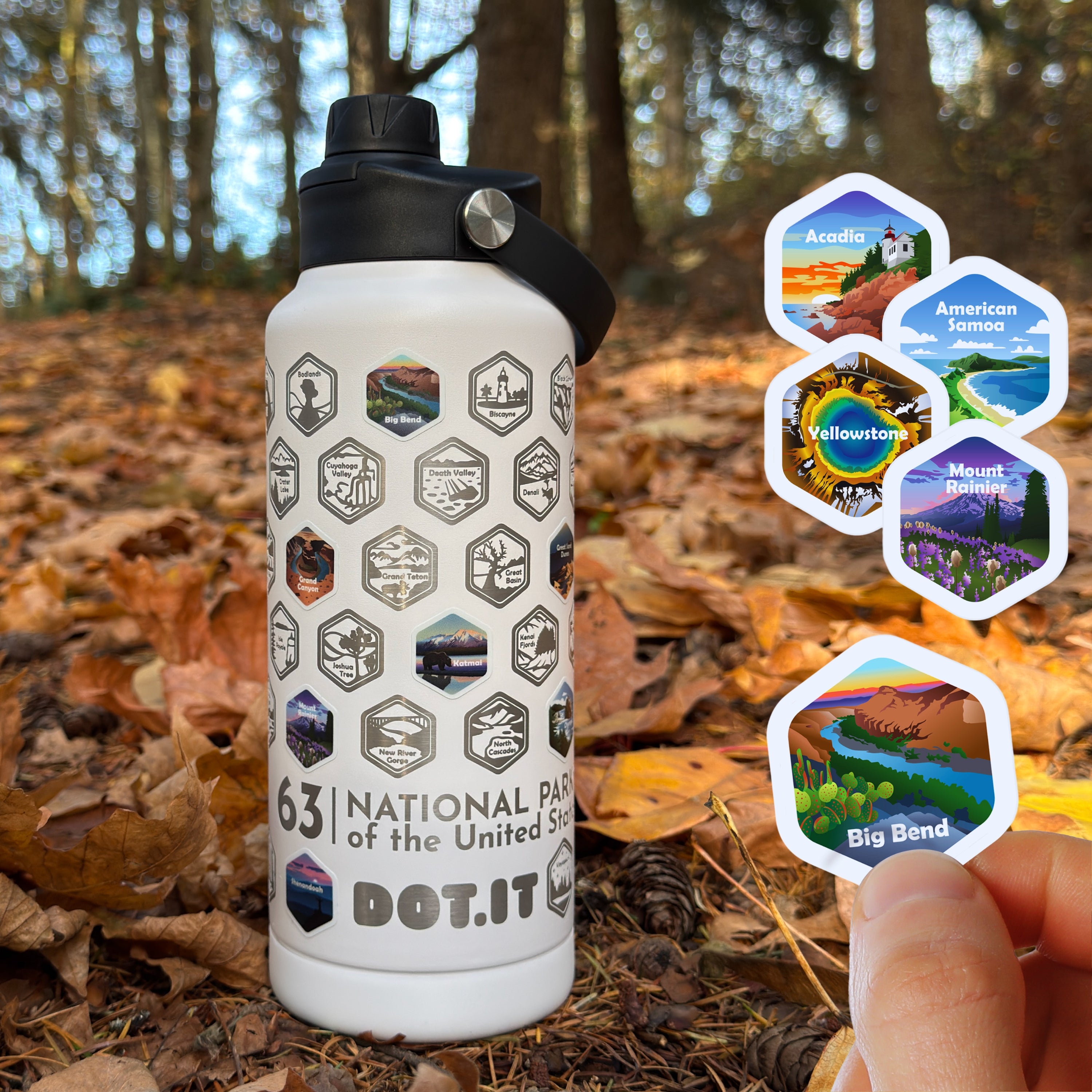 63 National Parks Engraved Thermo Bottle + Stickers