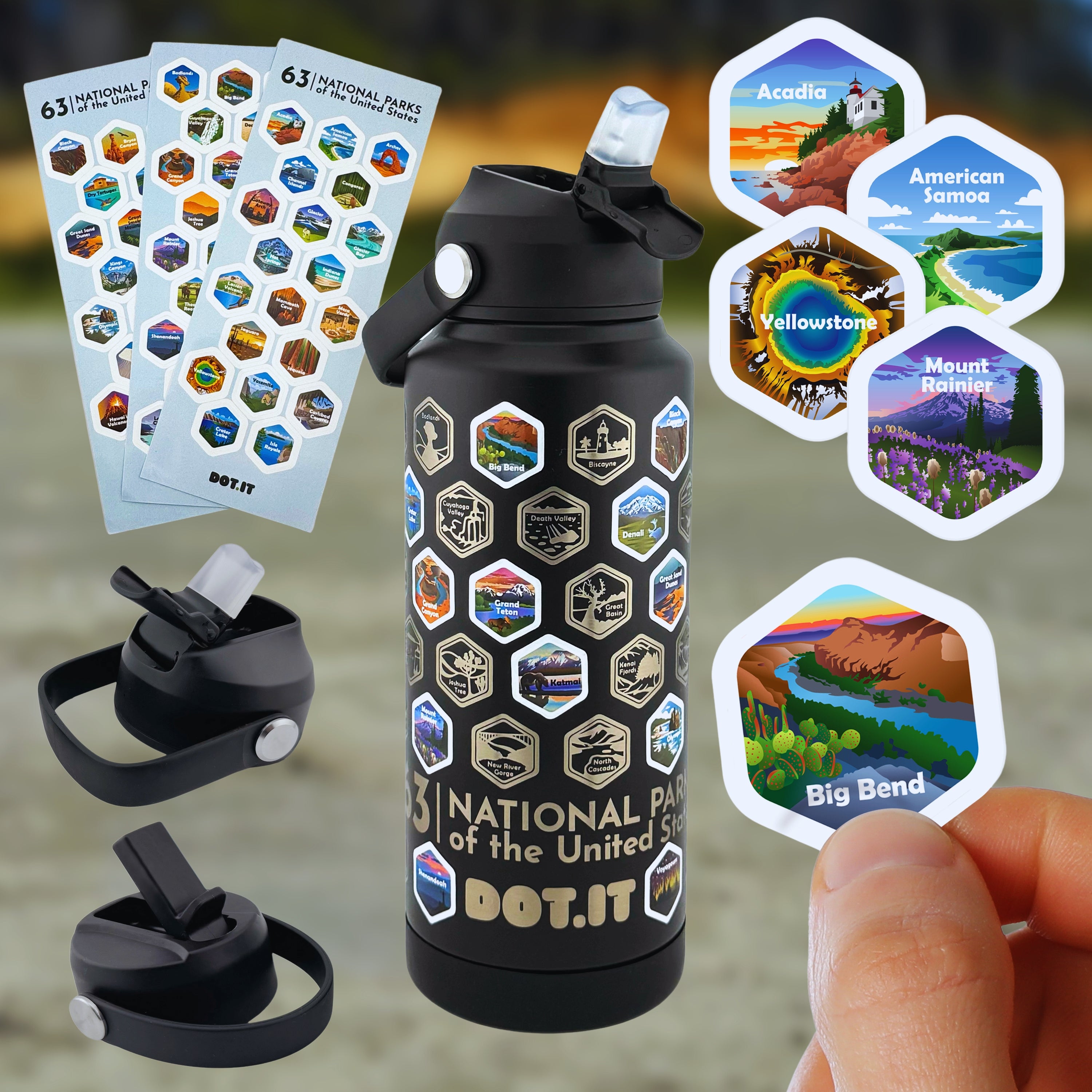 63 National Parks Engraved Thermo Bottle + Stickers